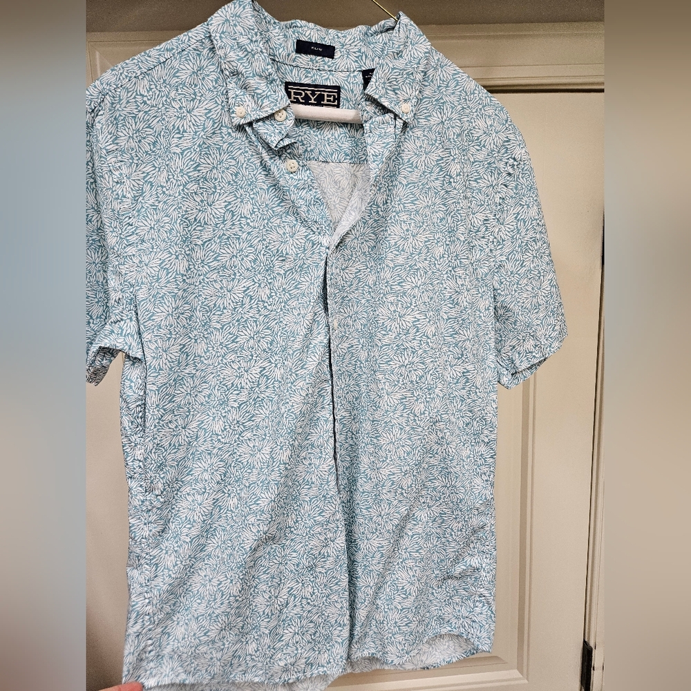 Men's M Short Rye Sky Blue Patterned Men's Shirt